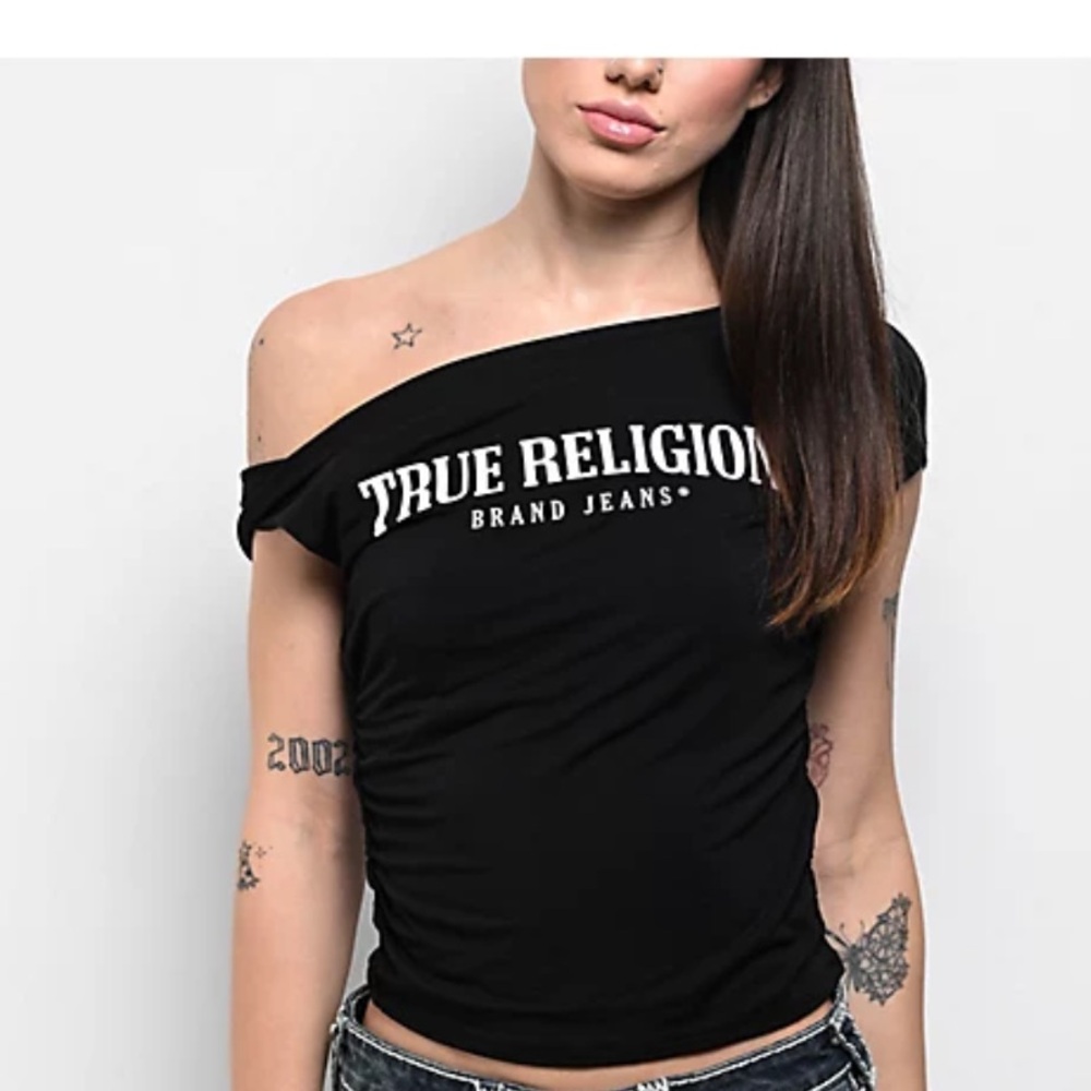 True Religion Women's Black Off-Shoulder Tee